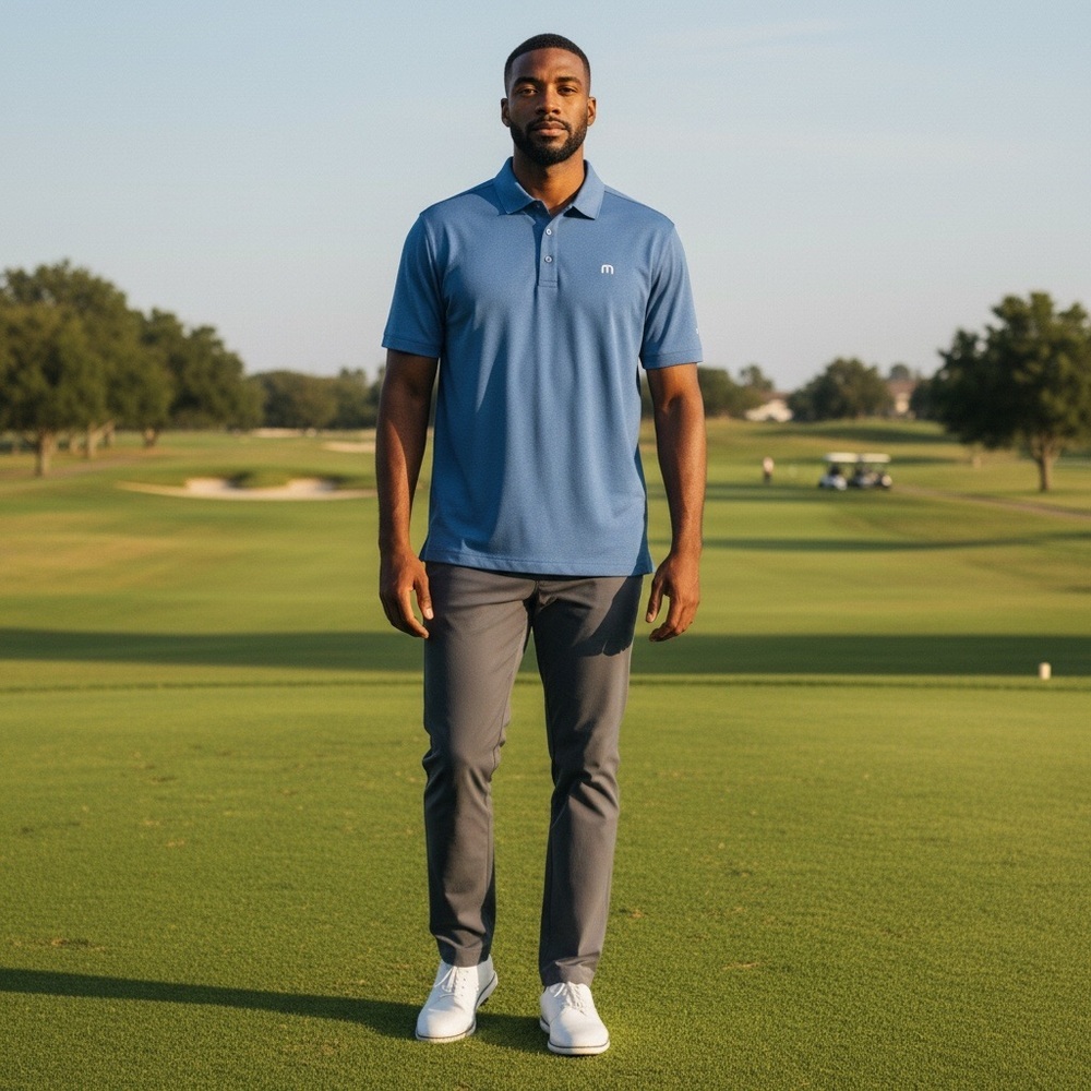 Travis Mathew Golf Polo Shirt Steel Blue Activewear EUC